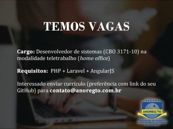 Temos vagas para desenvolvedores php + laravel + AngularJS