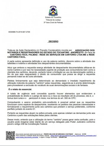 Liminar é favorável a restringir o uso da palavra "Cartório"